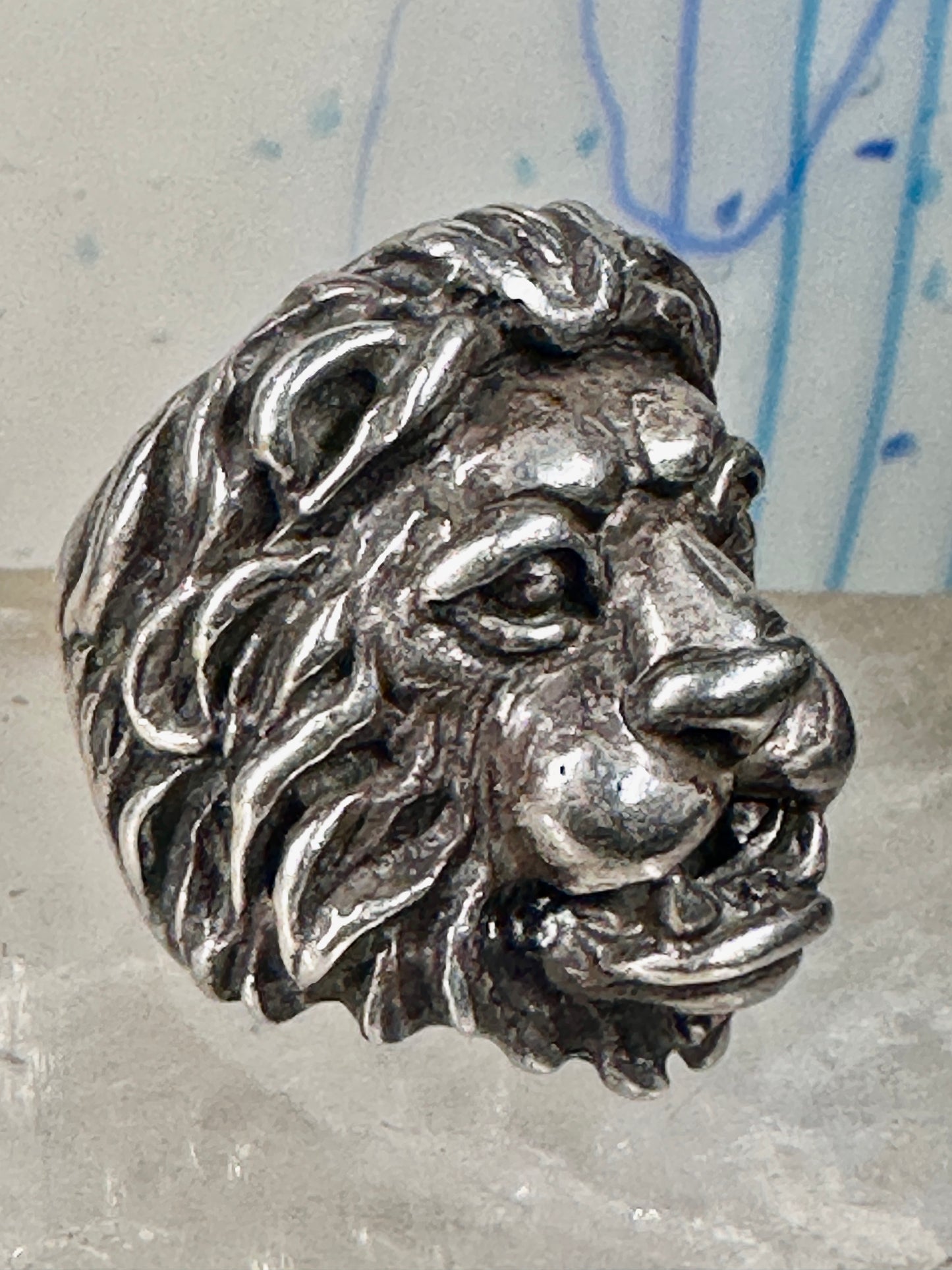 Lion ring lion face heavy band sterling silver size 8 Sterling Silver women men big cat