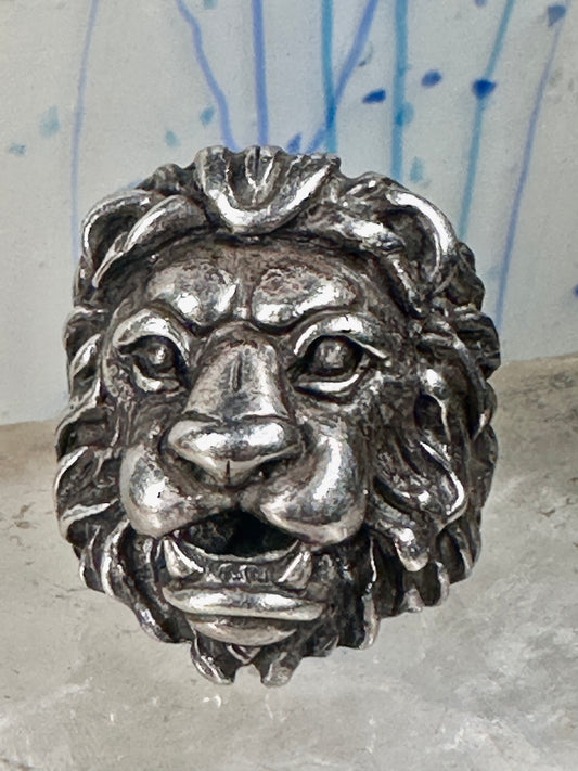 Lion ring lion face heavy band sterling silver size 8 Sterling Silver women men big cat