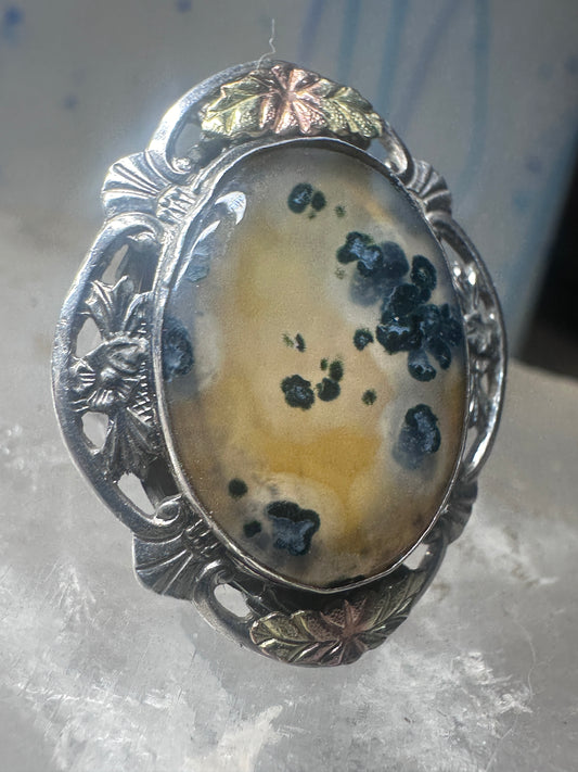 Agate ring floral leaves size 5.50 sterling silver women girl