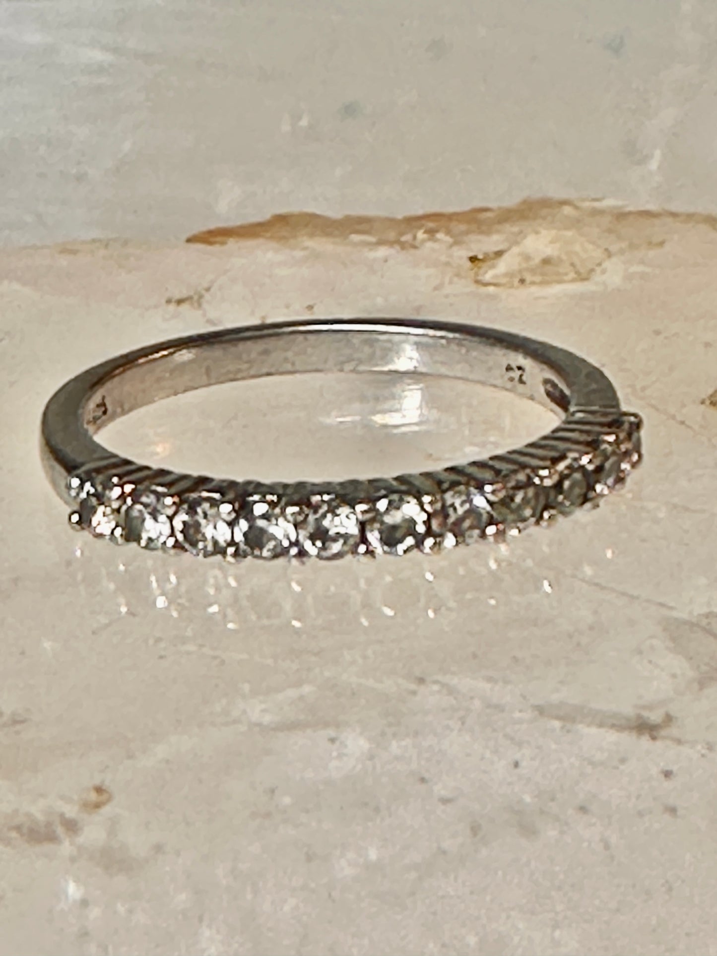Vintage CZ Crystal Ring size 6.75 Stacker Cocktail Eternity Sterling Silver band