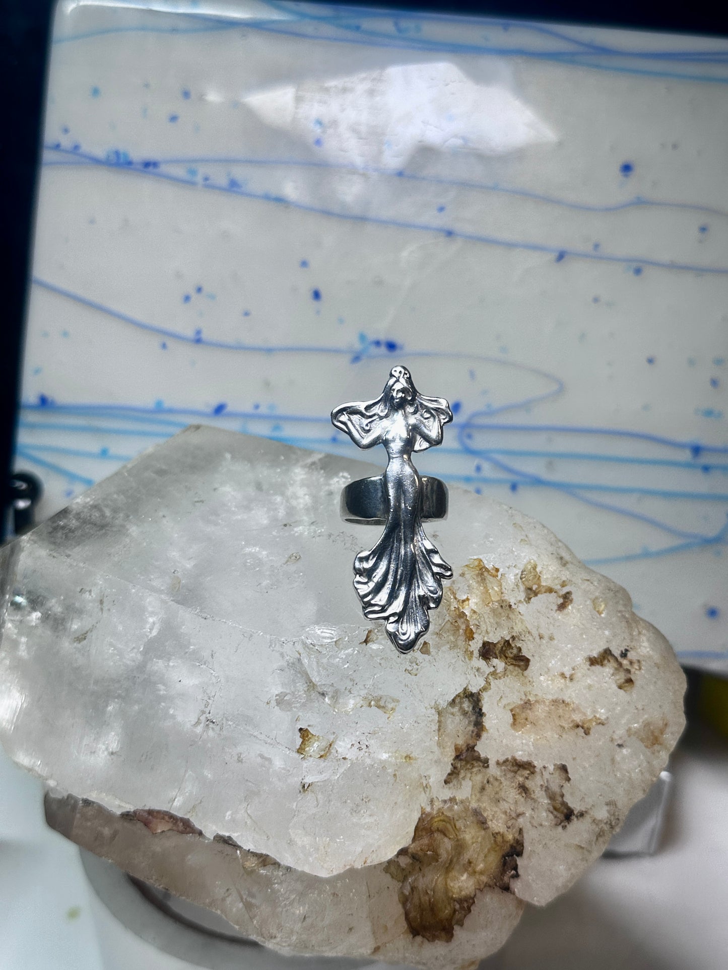 Dancing woman ring long figurative size 7 sterling silver women