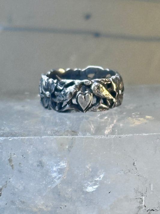 Bird ring heart dove band Valentine love heart size 5 sterling silver women girls