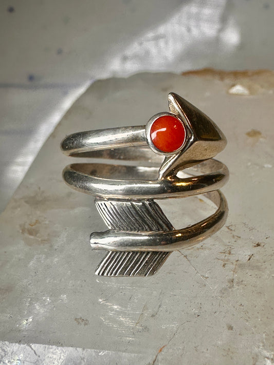 Arrow ring coral band size 8 southwest wraps around sterling silver