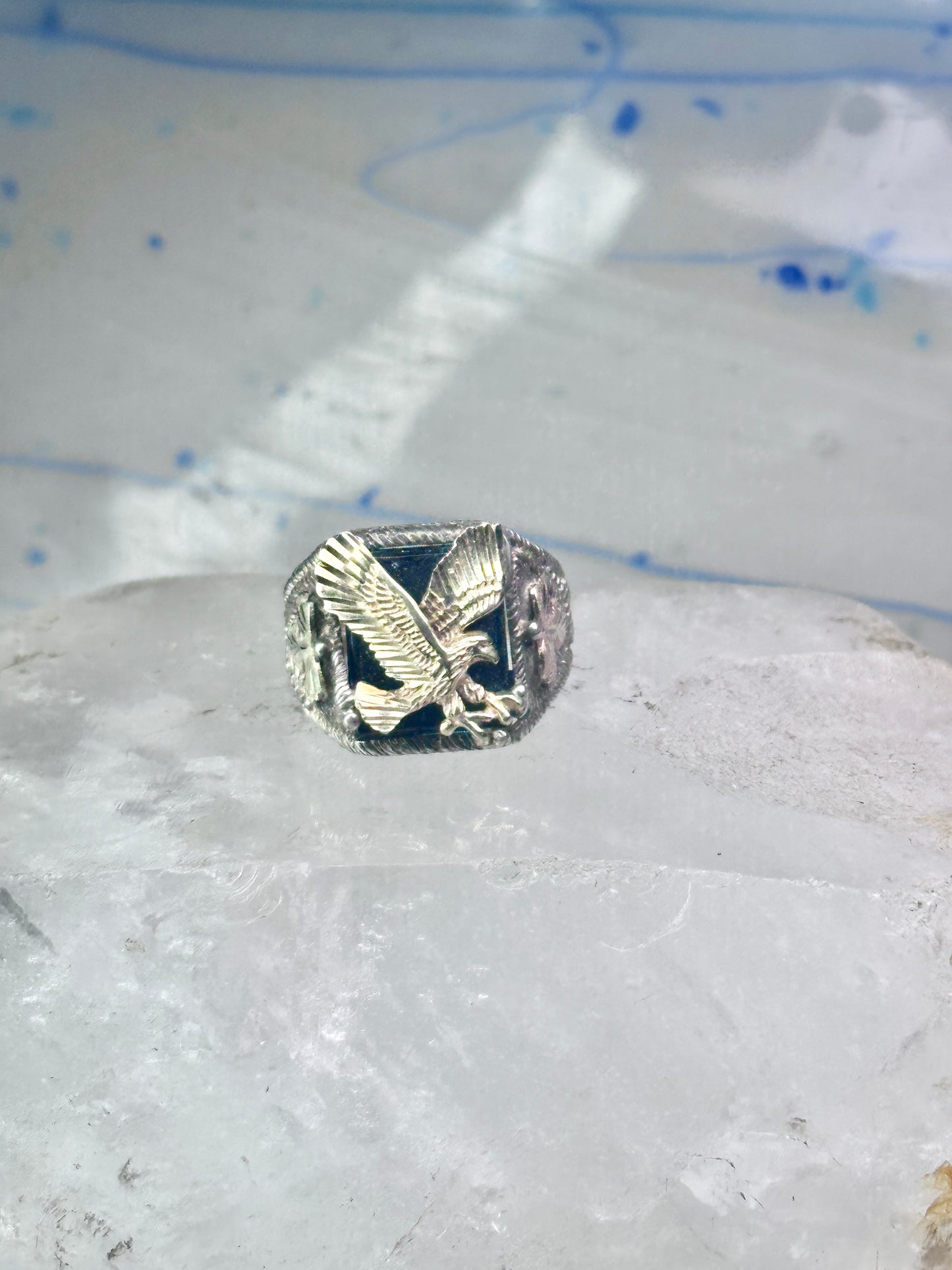 Black Hills Gold Ring Eagle leaves band size 8.75 sterling silver women men