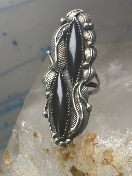Navajo ring long onyx size 6.25 sterling silver women