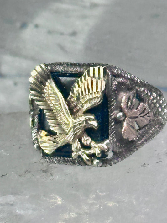 Black Hills Gold Ring Eagle leaves band size 8.75 sterling silver women men
