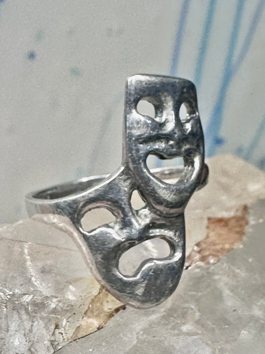 Comedy tragedy ring theatrical band mask face ring size 4.50 sterling silver women girl