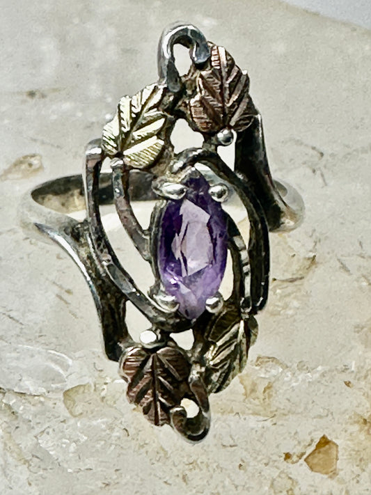 Black Hills Gold ring long floral flower band Size 5 Sterling Silver women girls