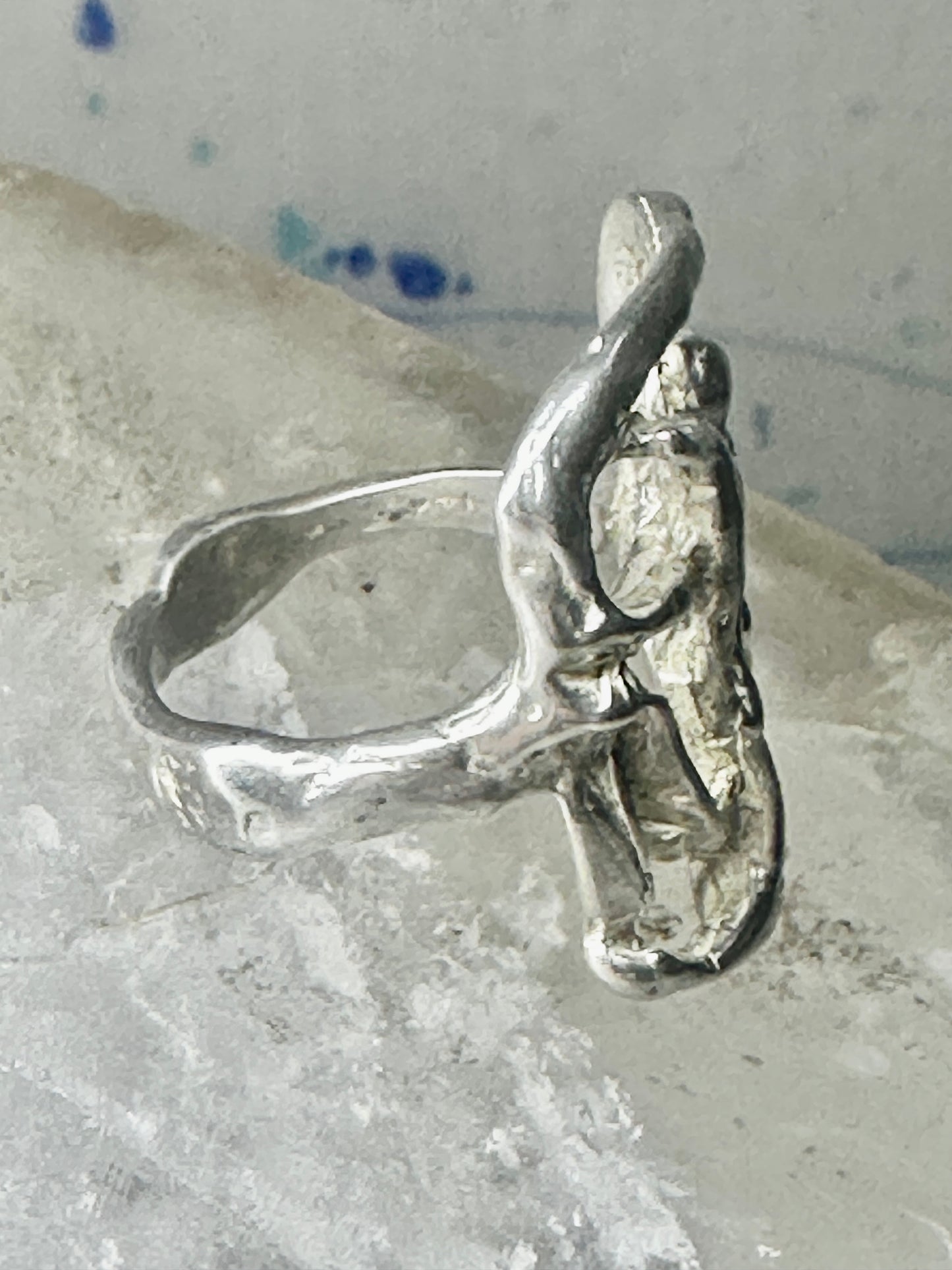 Abstract figurative ring human figure brutalist band size 8 sterling silver figurative brutalist women