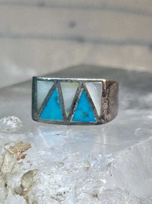Turquoise Ring mother of pearl band southwest size 7.25 sterling silver women men