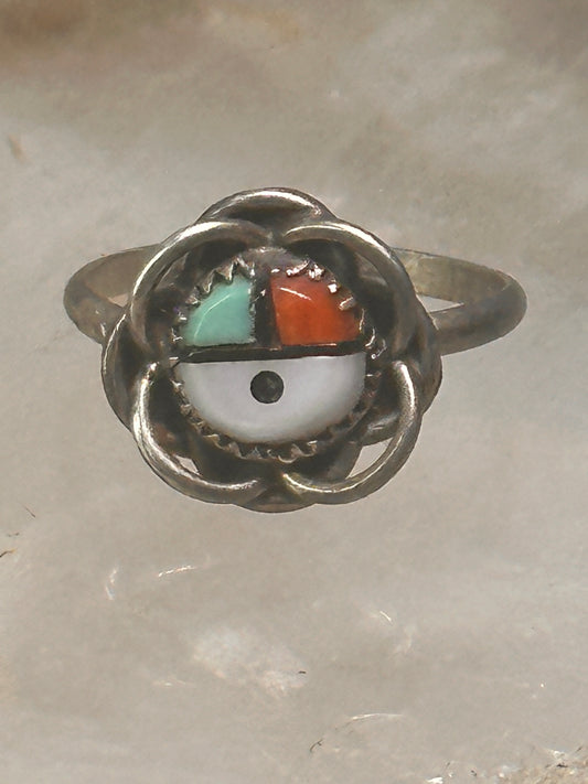 Zuni ring sun floral turquoise coral mop size 3.25 sterling silver women children girls