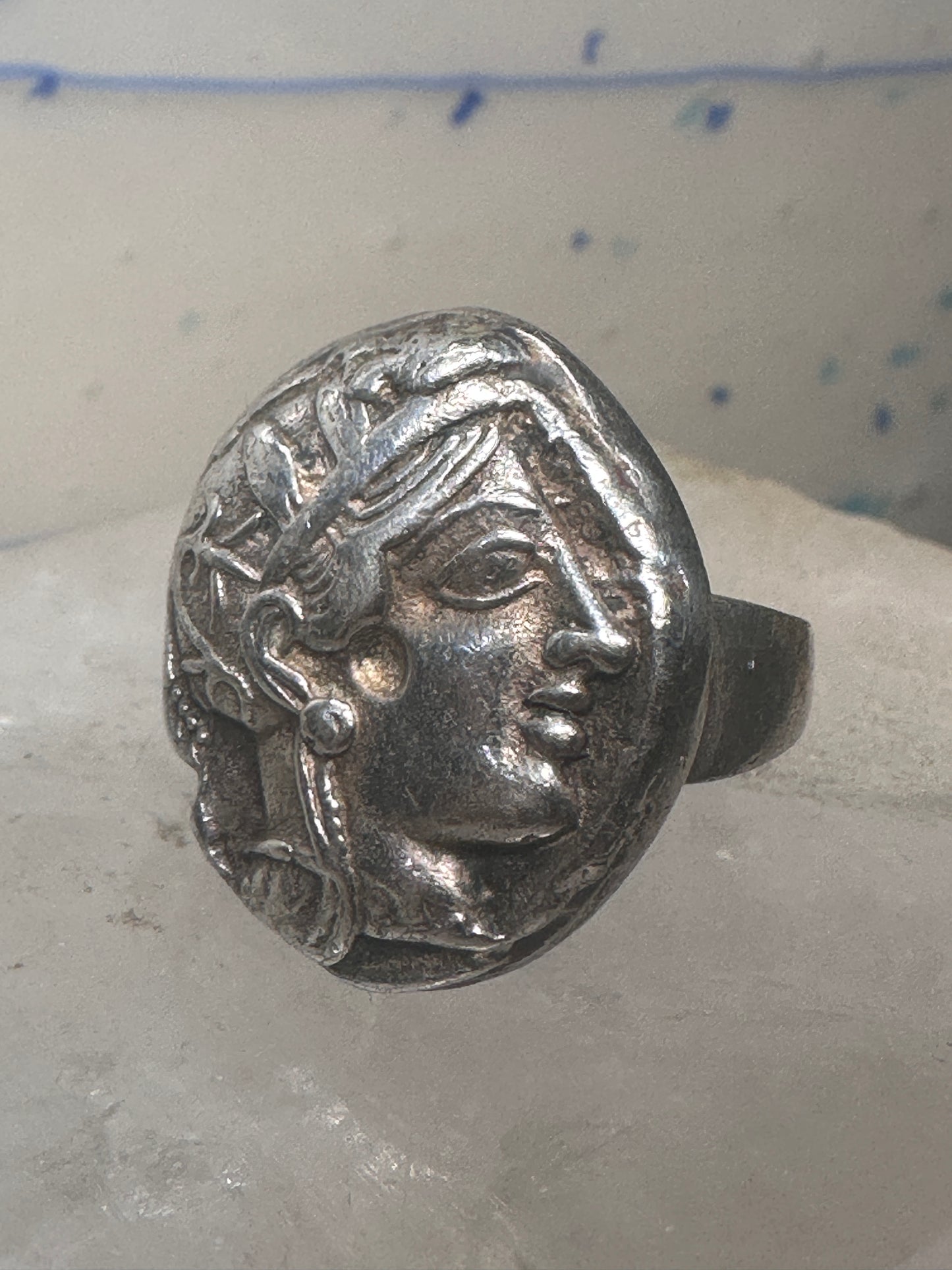 Greco Roman Face ring size 5.75 classical figurative sterling silver women