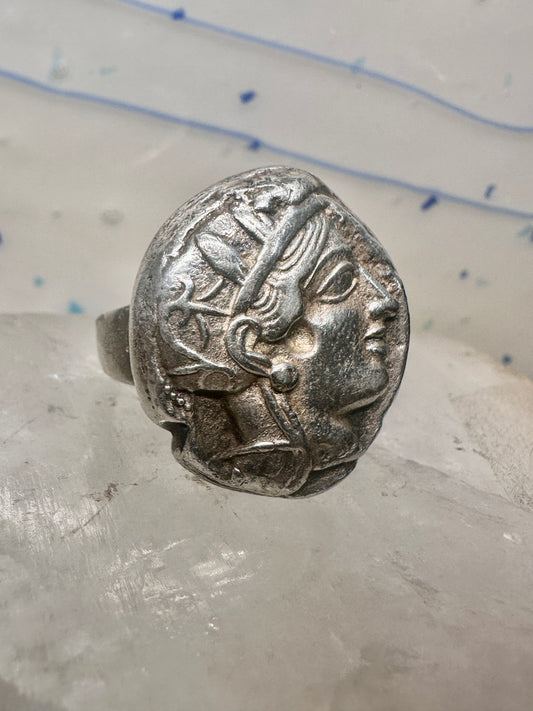 Greco Roman Face ring size 5.75 classical figurative sterling silver women