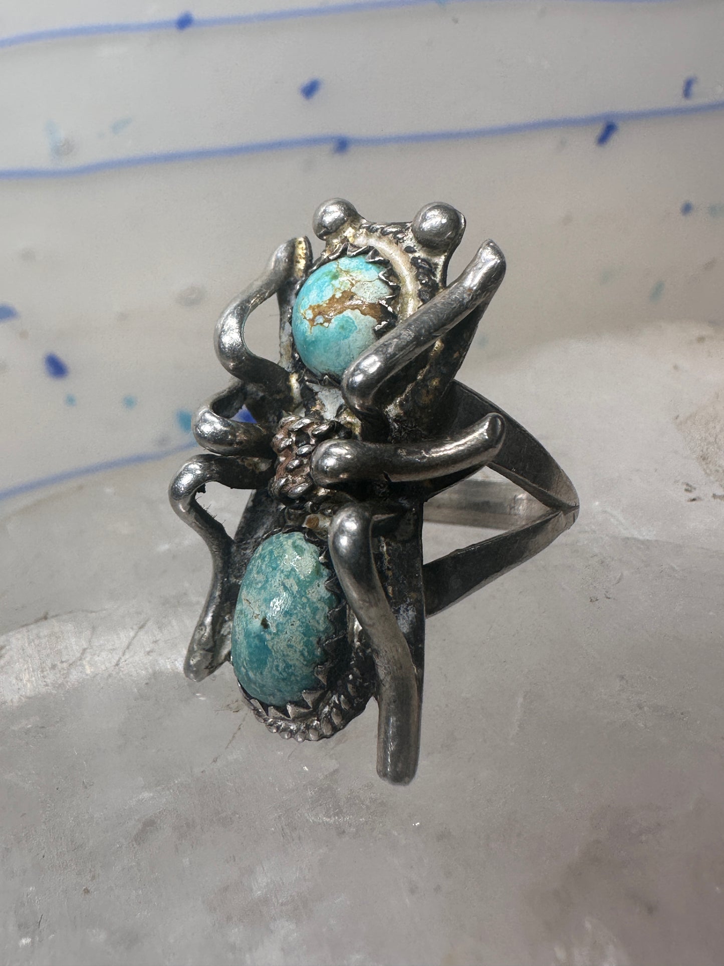 Navajo ant ring turquoise bug insect size 4.2 leaves band sterling silver women girls