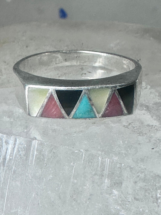 Navajo ring turquoise onyx coral mop band size 6.2 sterling silver women