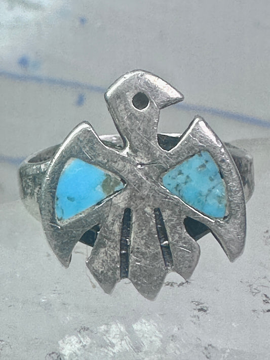 Phoenix Ring Thunderbird turquoise band size 5 figurative sterling silver women girls