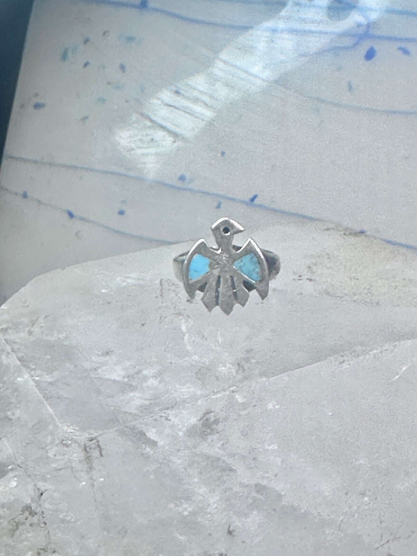 Phoenix Ring Thunderbird turquoise band size 5 figurative sterling silver women girls