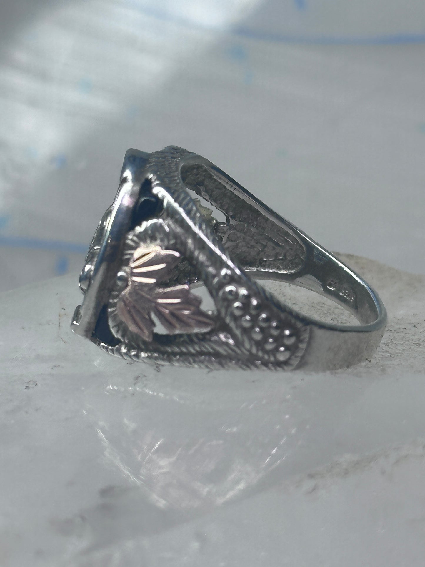 Black Hills Gold Ring horse horseshoe good luck onyx band size 10 cowboy sterling silver women men