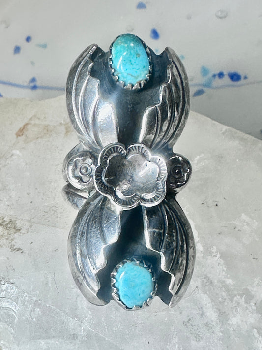 Navajo ring turquoise leaves size 5.5 sterling silver women signed M