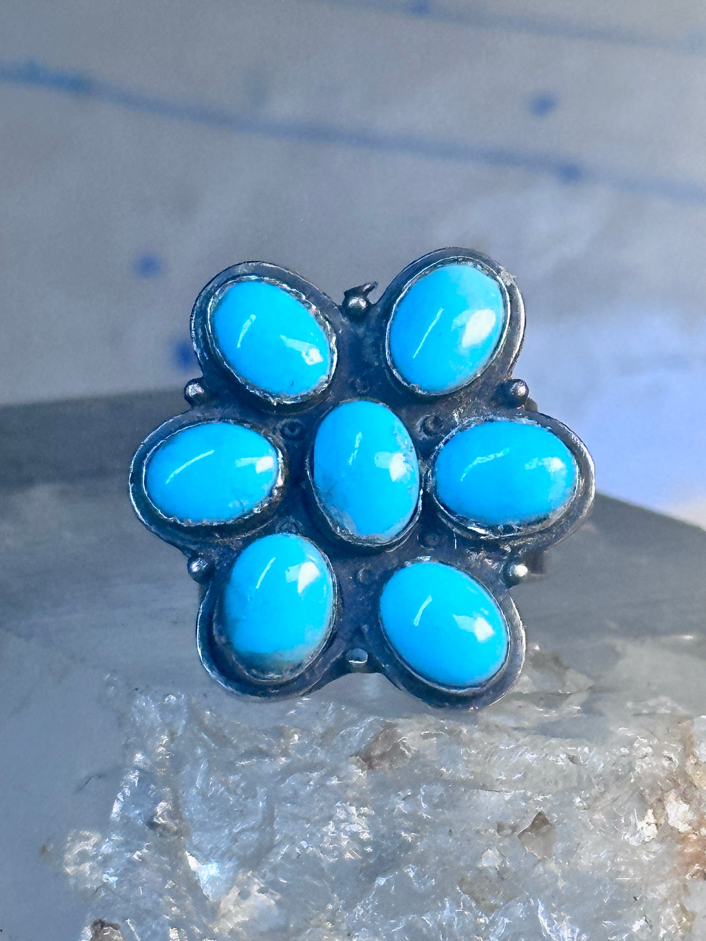 Zuni Ring Turquoise Flower size 8.25 sterling silver women 