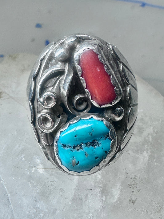 Navajo ring turquoise coral band size 10.75 sterling silver women men