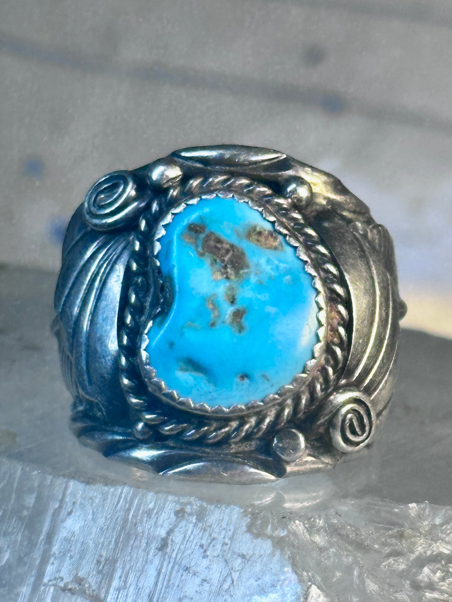 Navajo Ring Turquoise leaves size 10 sterling silver women men