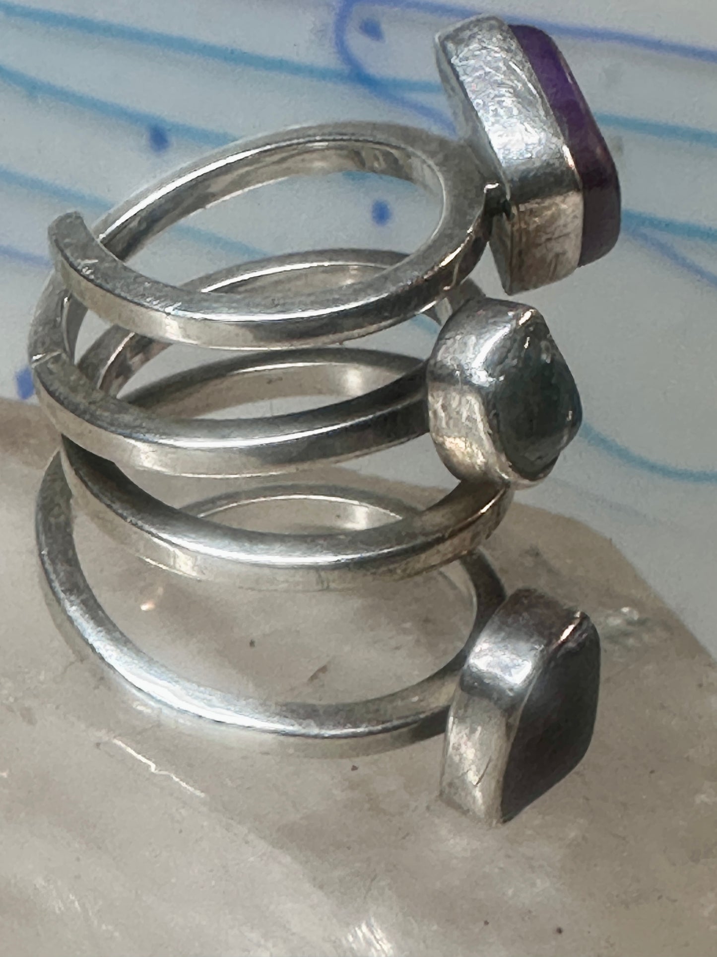 Lilly Barrack ring modernist three gemstone ring Turquoise size 5.5 sterling silver women