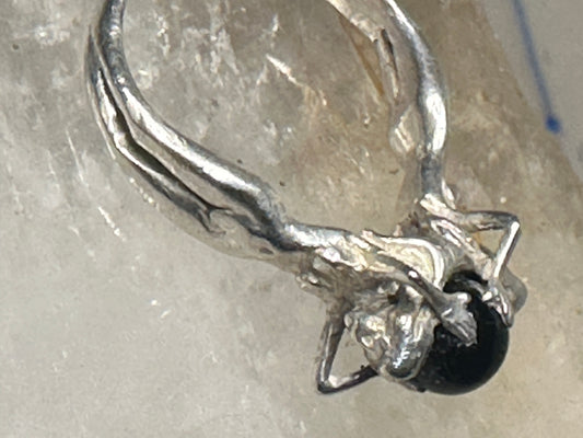 Nude ladies ring holding an onyx world globe size 7.50 sterling silver women