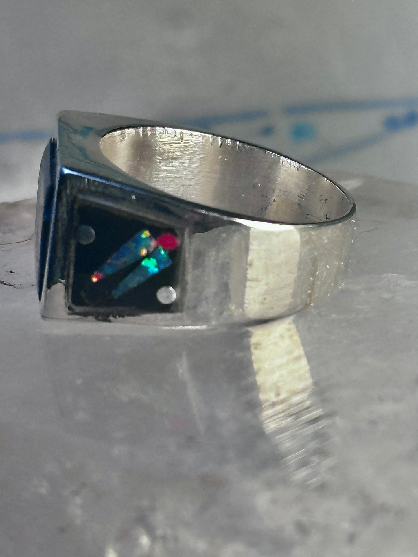 Navajo ring K Nez Storyteller Shooting Stars Village lapis opal size 7.75 sterling silver