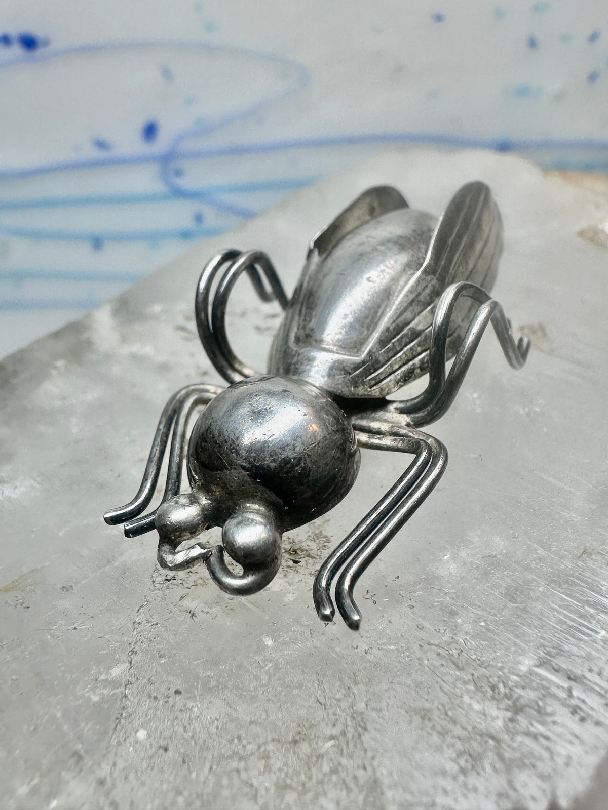 Vintage Taxco Sterling Silver Beetle Pin Mexican Insect Brooch 1 3/4" 6.5g 925