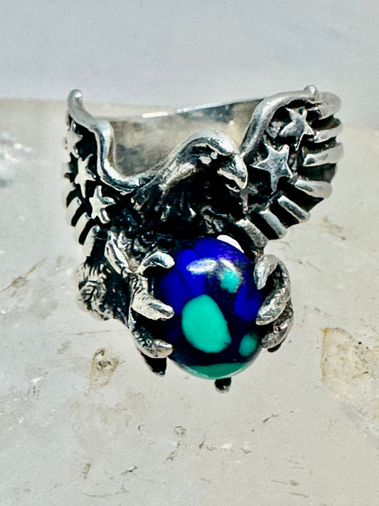 Eagle ring Azurite World band size 10 stars & stripes Patriotic southwest sterling silver women men