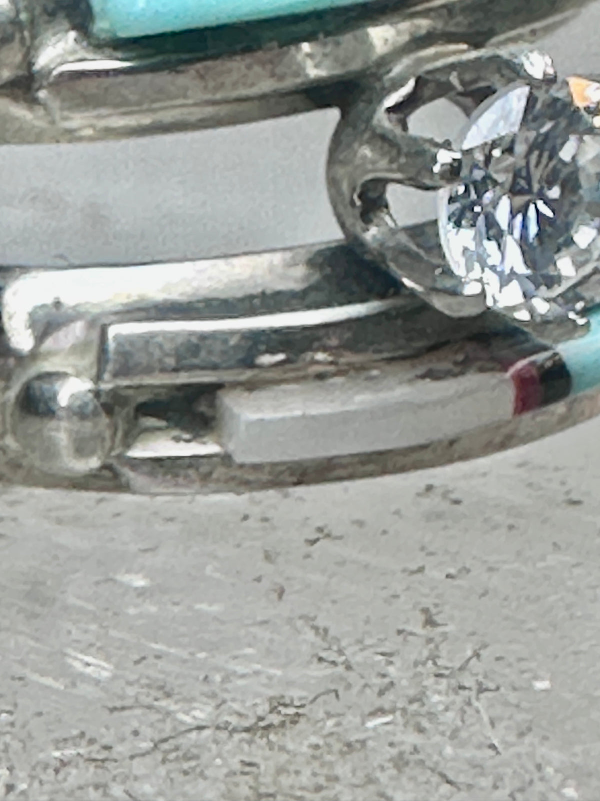 Vintage Sterling Silver Turquoise Inlay Solitaire Ring Cubic Zirconia Size 6 3.5g