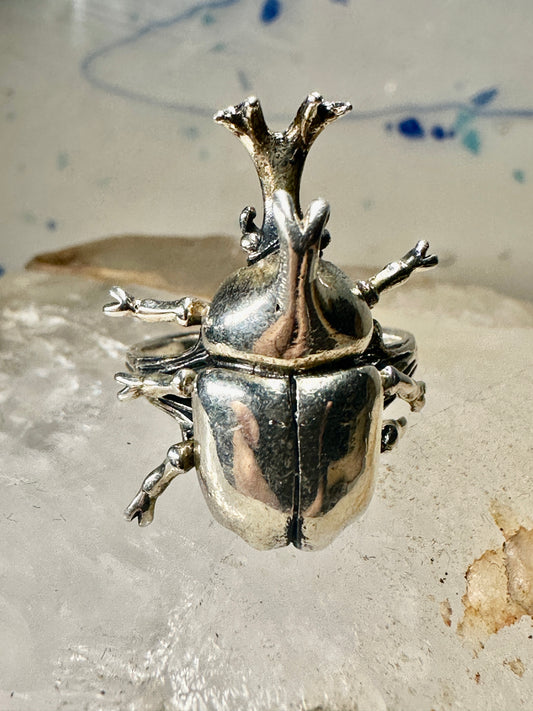 Bug ring size 7 Rhinocerous Stag Beetle Entomologist insect sterling silver band women&nbsp;