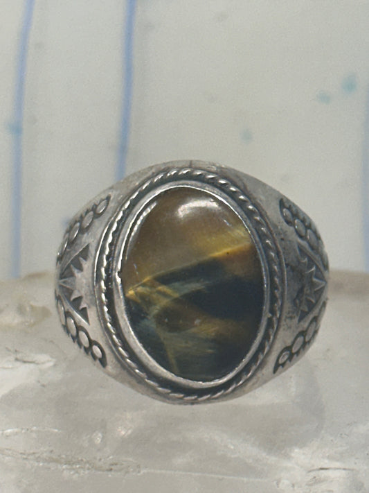 Tiger Eye ring size 10.75 Mexico sterling silver men women 
