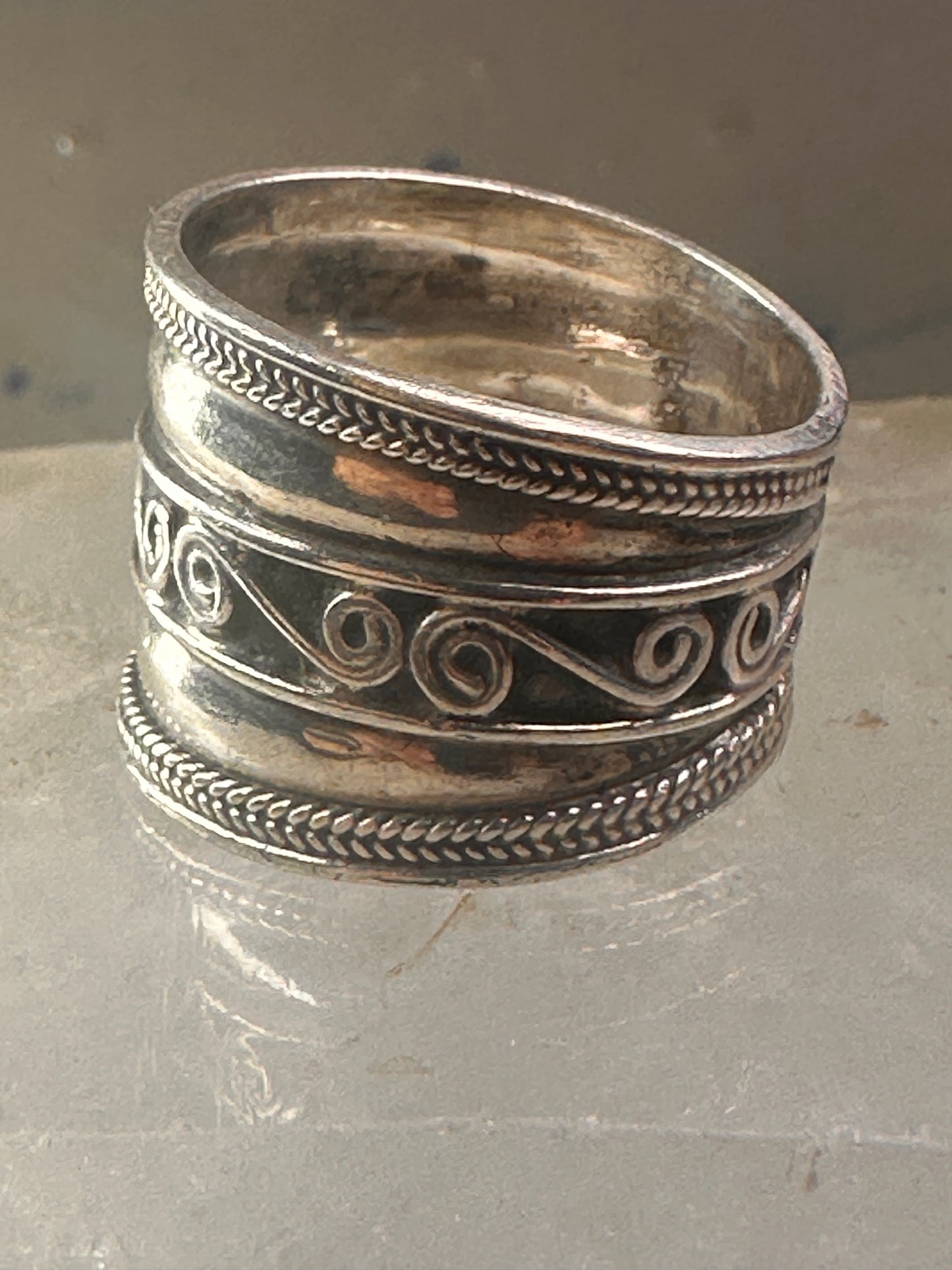 Cigar band ring rope design size 7.50 sterling silver women 