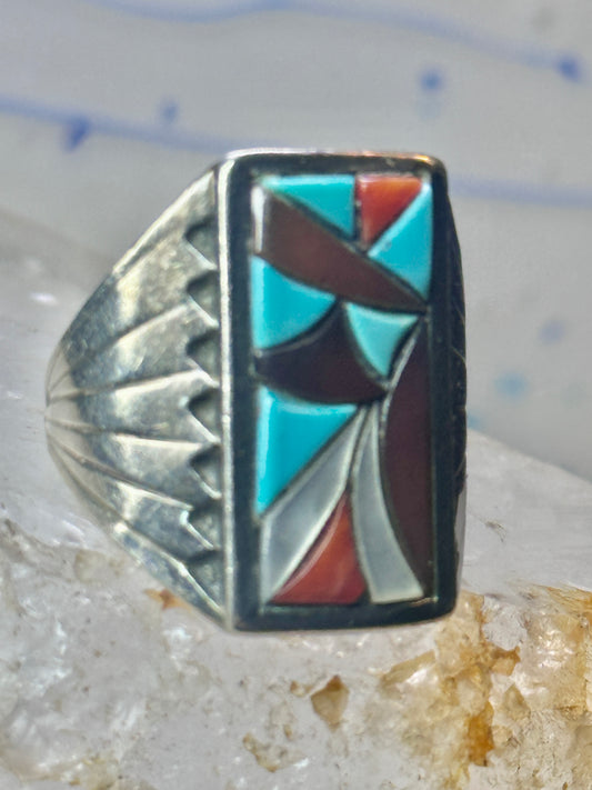 Zuni Cobblestone Ring Turquoise coral size 11.25 sterling silver sign R. G. & T