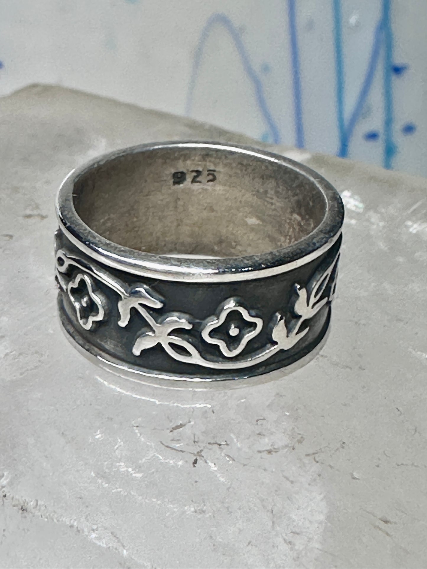 Floral ring flower band size 6.75 sterling silver women