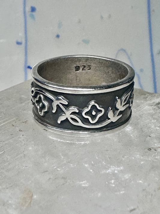 Floral ring flower band size 6.75 sterling silver women