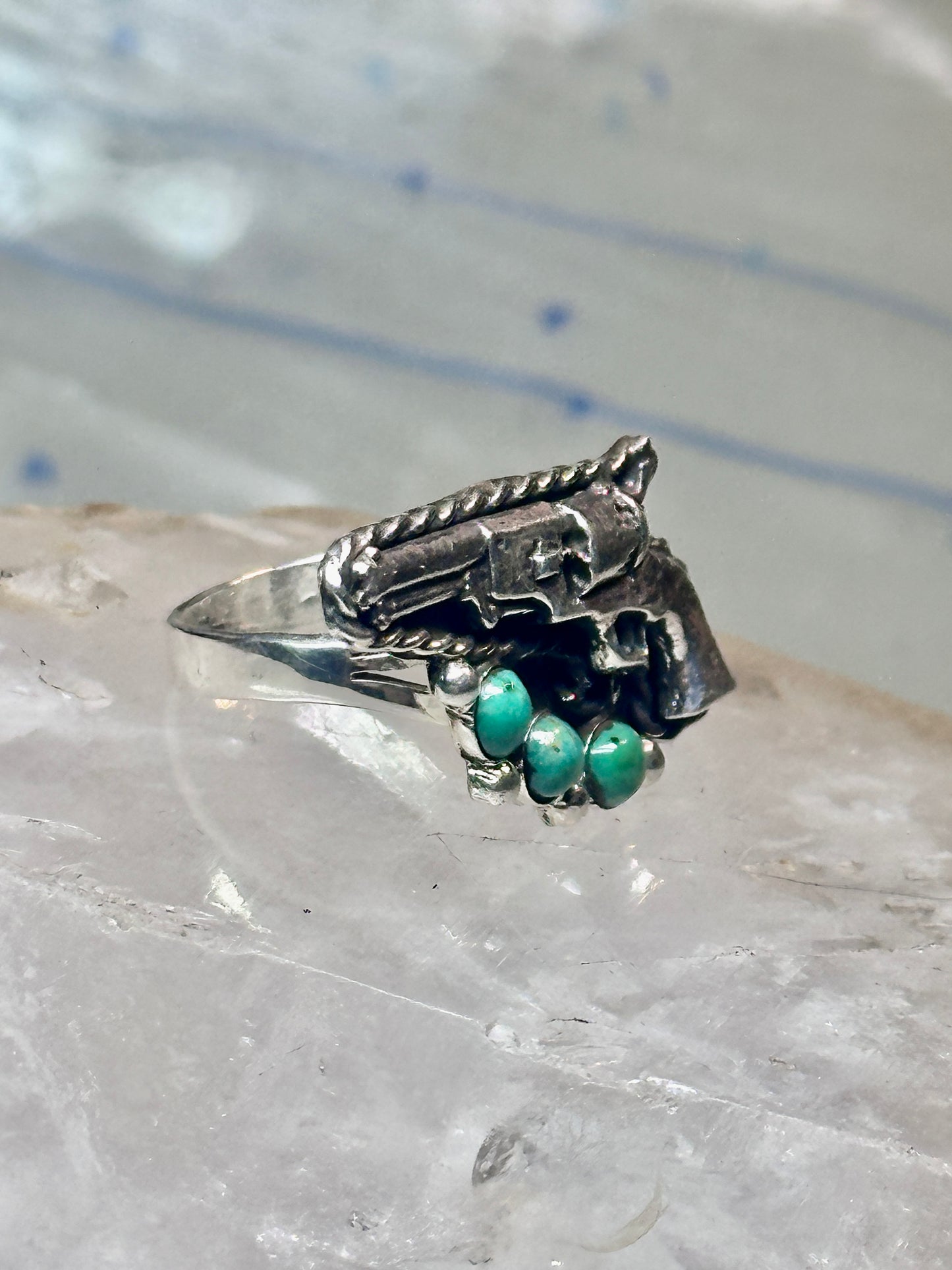 Gun ring turquoise southwestern band size 8.75 sterling silver women