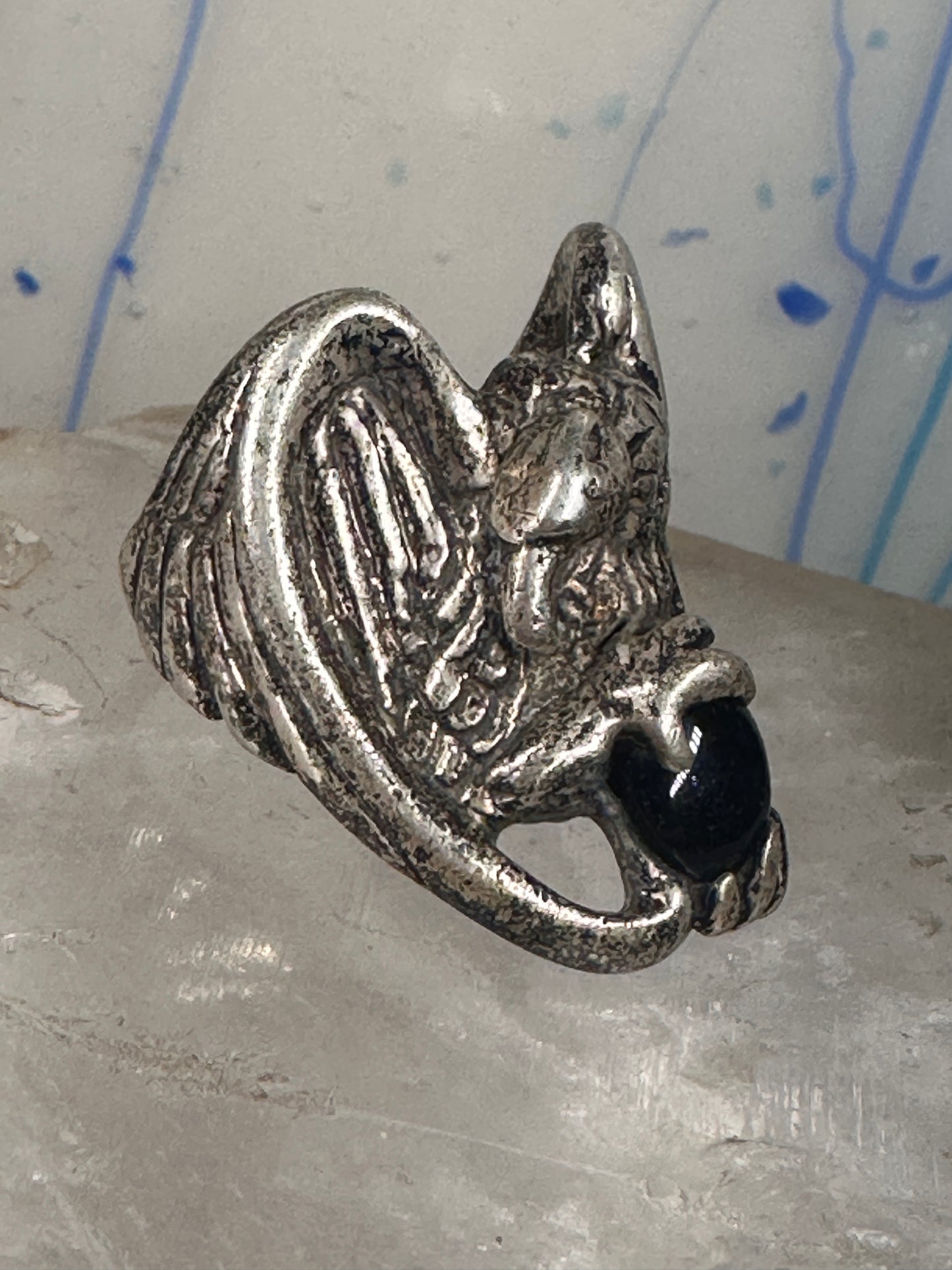 Navajo ring Eagle Onyx size 9 Wings sterling silver women men