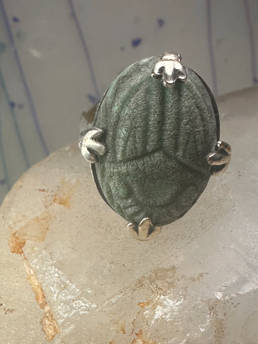 Scarab ring carved stone adjustable size 8.75 sterling silver women