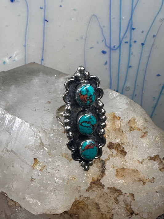 Navajo ring long turquoise Sterling silver size 7.25 sterling silver women
