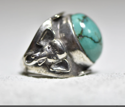 elephant ring turquoise size 7.25 cigar band women sterling silver
