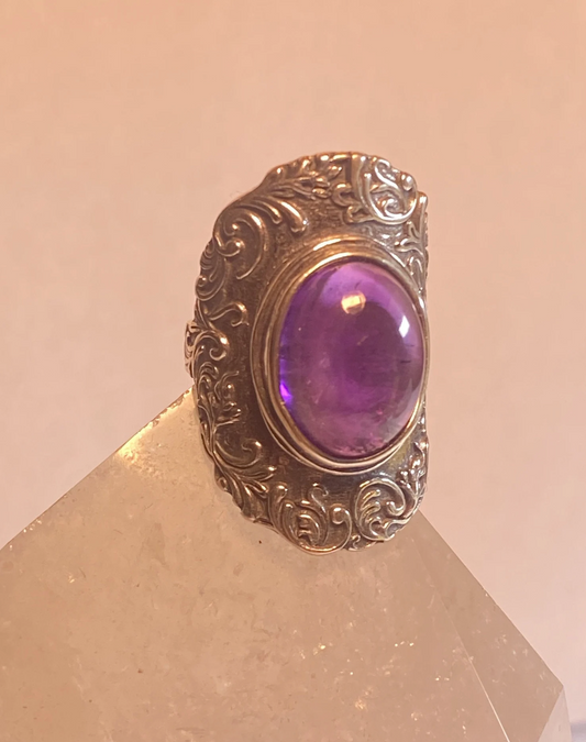 Floral ring flower knuckle band size_7.75 amethyst sterling silver Israel women girl