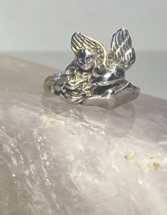 Face ring bird size 6.75 figurative band sterling silver women girls