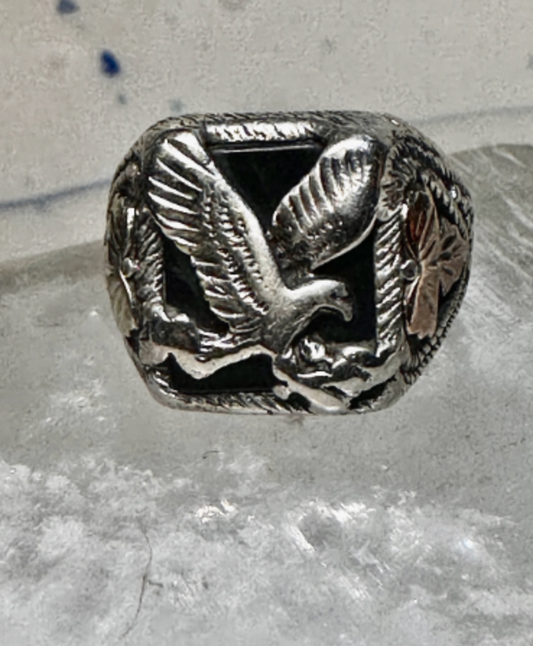 Eagle ring Black Hills Gold band leaves sterling silver size 11.50 men women