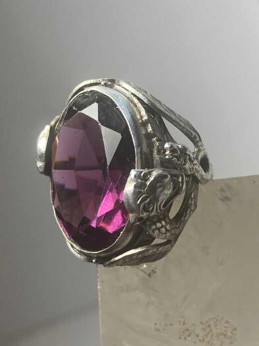 Dragon ring Art Deco purple faceted sterling silver women girls