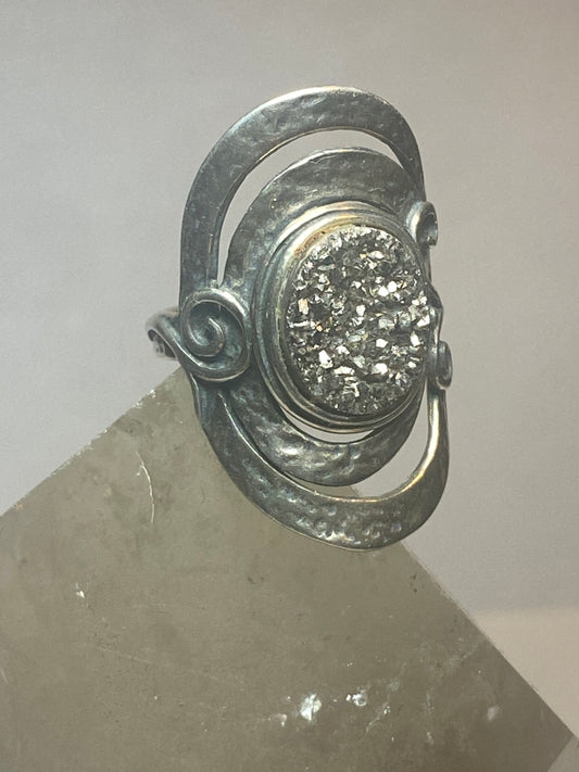 Druzy ring long knuckle band PZ Israel sterling silver women girls