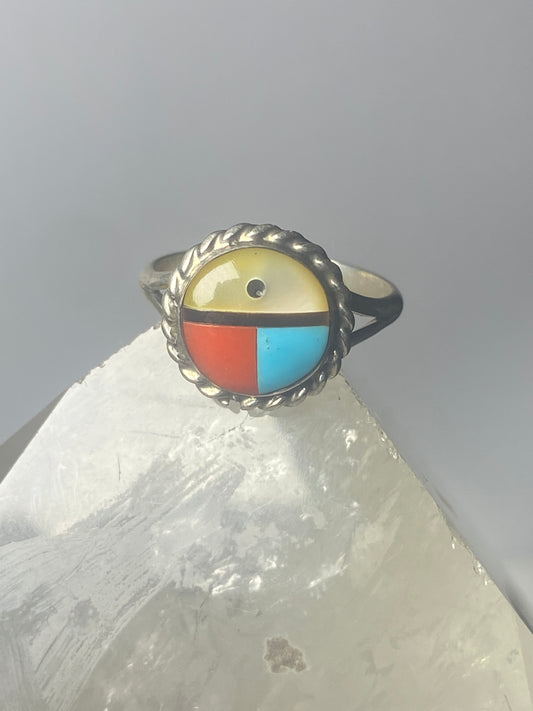 Sun ring size 4 Zuni turquoise coral MOP southwest sterling silver women girls b