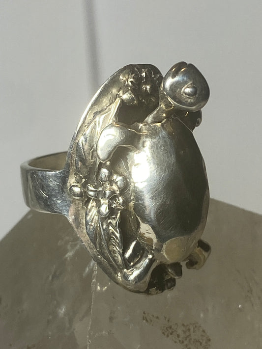 Turtle ring moving head Mexico floral band sterling silver women girls